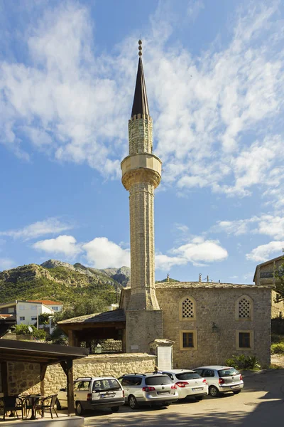 Stari Bar (Old Bar), Montenegro, 04 October 2019,  the view of the city mosque, minaret, citizens