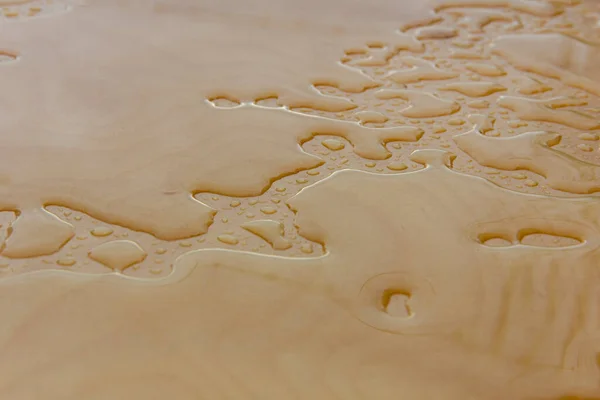 Nasser Holzhintergrund Wassertropfen Auf Sperrholzoberfläche Nach Dem Regen — Stockfoto