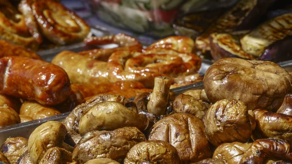 Champiñones Parrilla Champiñones Tazón Cerca — Foto de Stock