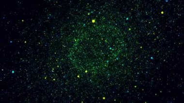 Soyut animasyon stilize alan renkli parçacıklar koyu arka plan bilgisayar üzerinde hareket ile render