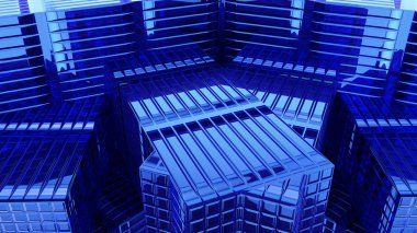 Soyut Mavi küp geometrik fütüristik arka plan 3d işleme bilgisayar simülasyonu