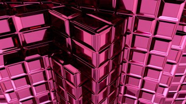 Soyut pembe kübik geometrik fütüristik arka plan 3d işleme bilgisayar simülasyonu
