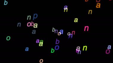 Bilgisayar ekran koruyucu bir siyah arka plan üzerinde renkli harfler hareketli animasyon