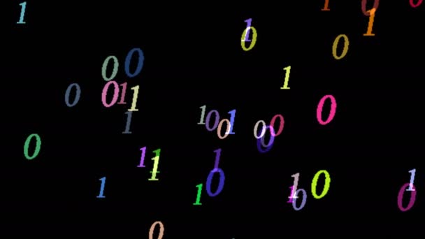 Animated Computer Screen Saver Moving Colored Symbols Digits Black Background — Stock Video