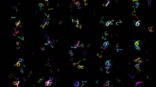 Анимированная Заставка Экрана Компьютера Движущимися Цветными Цифрами Символов Черном Фоне — стоковое видео