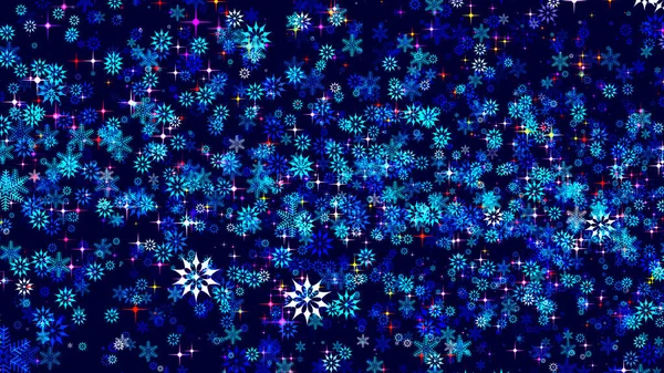 Hermoso Fondo Navidad Azul Oscuro Con Montón Copos Nieve Diferentes —  Fotos de Stock