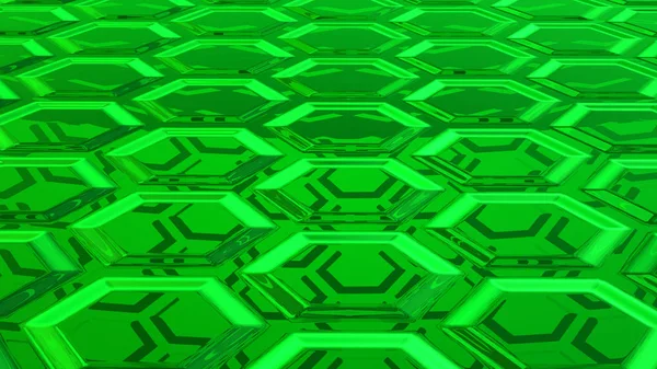 Reflejos Verdes Abstractos Computadora Que Renderiza Una Brillante Generación Superficie —  Fotos de Stock