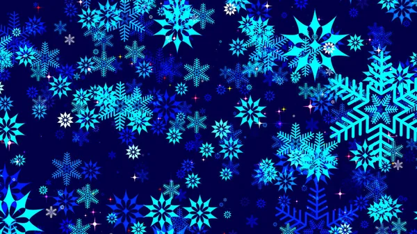 Schöne Dunkelblaue Weihnachten Hintergrund Mit Vielen Schneeflocken Verschiedenen Formen — Stockfoto