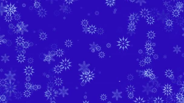 Abstrakte Animierte Bildschirmschoner Hintergrund Mit Beweglichen Weißen Schneeflocken Auf Blauem — Stockvideo