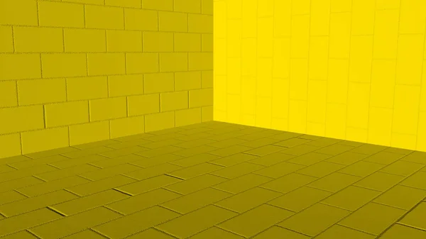 つの壁と照明効果の レンダリング床の黄色のシーンのバック グラウンドを抽象化します — ストック写真