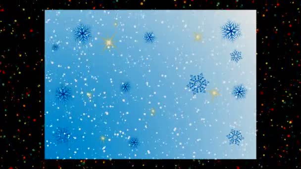 Animált Újév Gyönyörű Képernyővédőt Hópelyhek Kék Hangok Leképezés — Stock videók