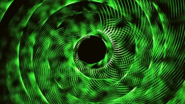 黒の背景に緑の空間内のオブジェクトの レンダリングと科学的コンピュータ アニメーションを抽象化します — ストック動画