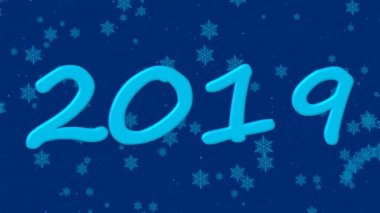Kar taneleri mavi tonları ve bir yazıt 2019 3d render ile yeni yıl güzel screensaver animated