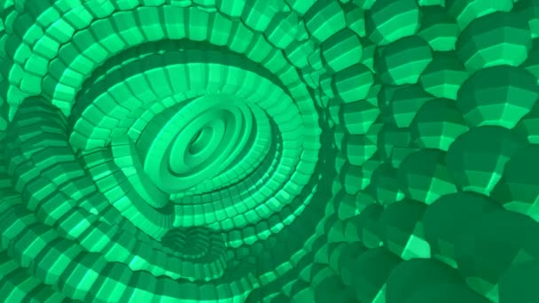 放射状の回転緑チェーン オブジェクトの レンダリング幻想的抽象的なコンピュータ アニメーション — ストック動画