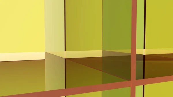 透明性と反射の レンダリングの効果のある抽象的な緑茶色背景スタジオ シーン — ストック写真