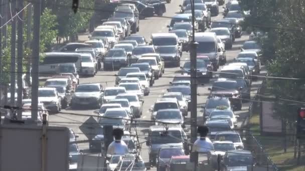 Ciudad Calle Cargada Coches Ciudad Kiev Ucrania Septiembre 2018 Con — Vídeo de stock