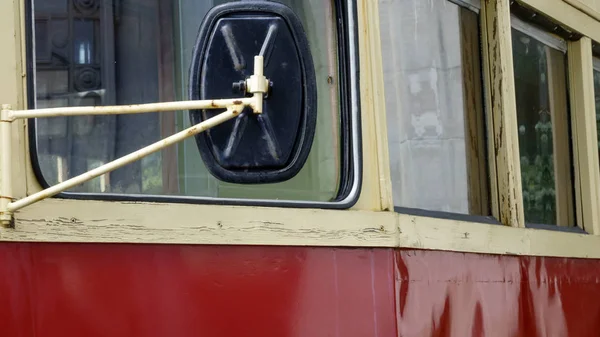 Old Retro Bus Wooden Elements Body Red Color — Stock Photo, Image