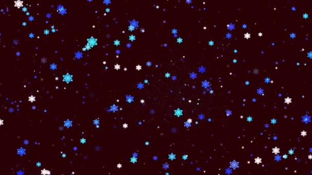 お祝いは暗い背景に様式化された雪を移動するとクリスマスのコンピューターのスクリーン セーバーをアニメーション化 — ストック動画