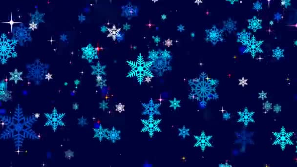 节日动画圣诞电脑屏幕保护程序与移动风格化的雪花在黑暗的背景 — 图库视频影像