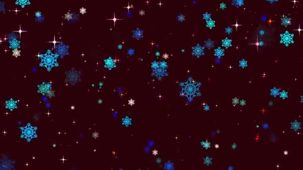 节日动画圣诞电脑屏幕保护程序与移动风格化的雪花在黑暗的背景 — 图库视频影像