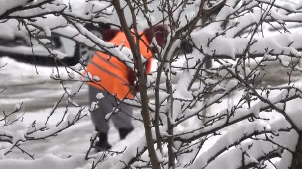 Winter Video Ochtend Sneeuwval Bewolkt Weer Stad Met Het Effect — Stockvideo