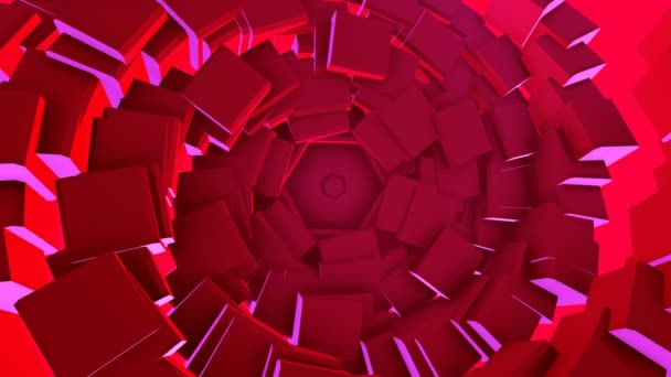 抽象动画视频与同心圆环旋转在中心周围从体积数字在红色色调 — 图库视频影像