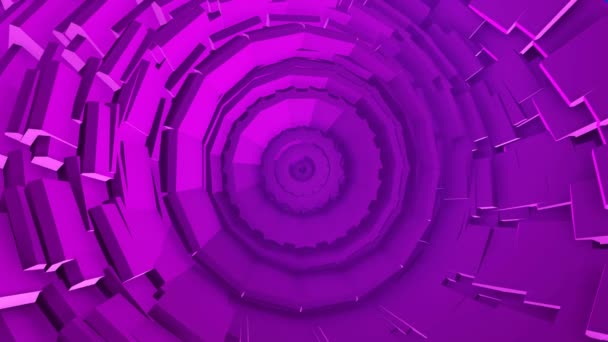 抽象动画视频与同心圆旋转在中心周围从体积数字在紫罗兰色色调 — 图库视频影像
