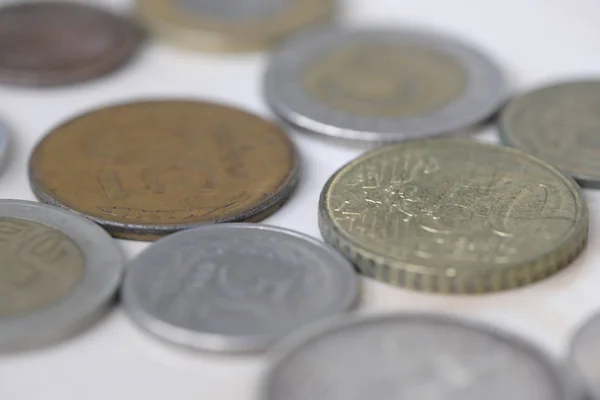 Coins Different Countries Shot Shallow Depth Field Close — Stock Photo, Image