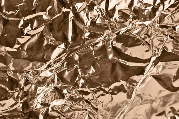 Brun Bakgrund Skrynkliga Metallfolie Sepia Stil Närbild — Stockfoto