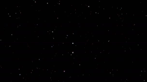 空の黒い空間の星のようなちらつきのある動くカラーパーティクル 3Dレンダリングを伴う抽象的なアニメーションの背景 — ストック動画