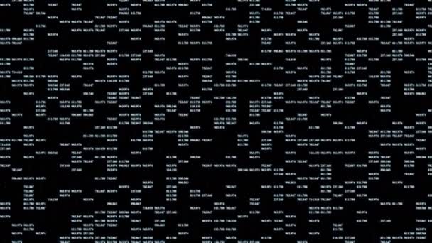 Fond abstrait animé avec des nombres aléatoires à trois chiffres mobiles avec des fractions décimales sur un fond noir 