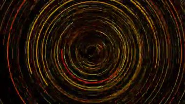 Soyut animasyonlu ekran koruyucu, üç boyutlu uzayın siyah arka plan üzerinde eşmerkezli halkalar ile geçiş video illüstrasyon