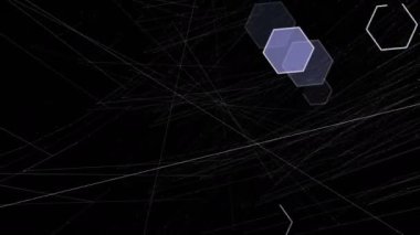 Soyut animasyonlu ekran koruyucu, üç boyutlu uzayın siyah arka plan üzerinde altıgenler ile geçiş video illüstrasyon