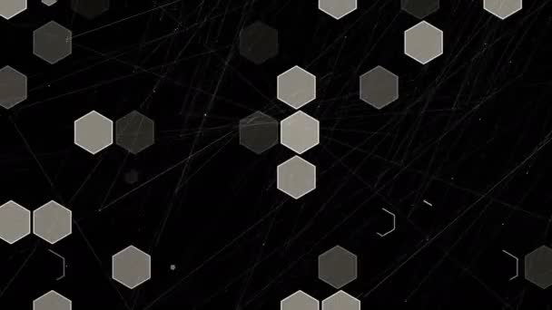 Абстрактная Анимированная Заставка Переходная Видеоиллюстрация Шестиугольниками Черном Фоне Трехмерного Пространства — стоковое видео