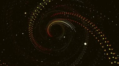 Ekranı dolduran ve uzatılmış bir spiral boyunca dönen karanlık uzayda parçacıklar ile Tv video ekran koruyucu