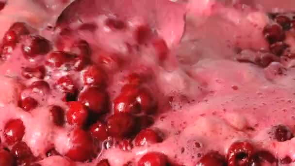 Video Clip Process Making Cherry Jam Berries Boil Its Own — Stock Video