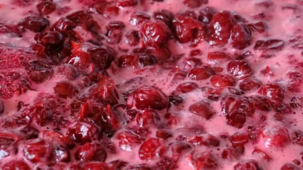 Video Clip Process Making Cherry Jam Berries Boil Its Own — Stock Video