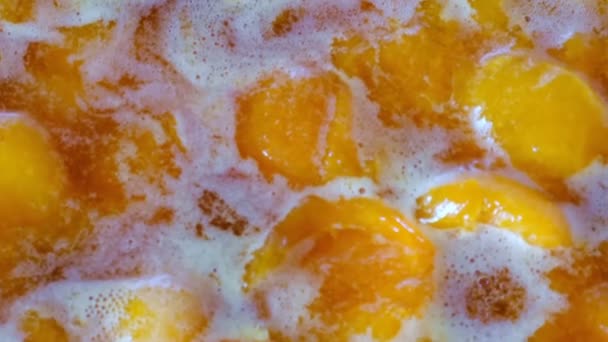 Cuisson Confiture Abricot Partir Moitiés Fruits Dénoyautés Dans Son Propre — Video