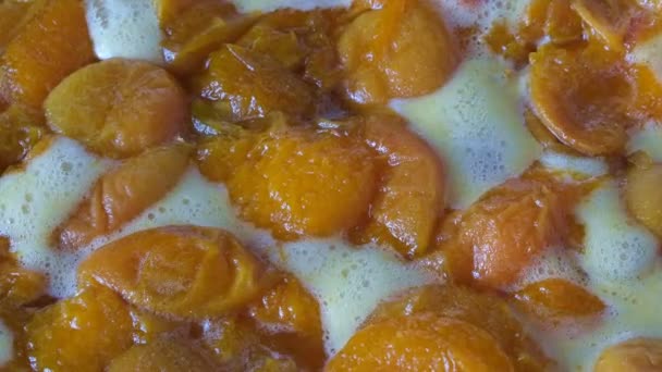 Cocinar Mermelada Albaricoque Partir Mitades Frutas Sin Hueso Propio Jugo — Vídeo de stock