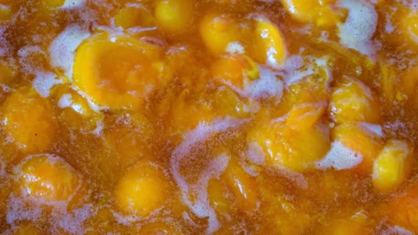 Cooking Apricot Jam Halves Pitted Fruits Its Own Juice Sugar — Stock Video