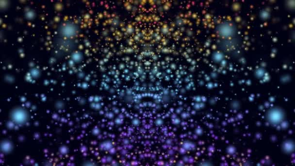 抽象动画插图与许多彩色运动粒子在暗空间模拟无限空间 — 图库视频影像