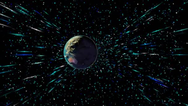 Simulation Der Bewegung Der Erde Schwarzen Raum Des Weltraums Mit — Stockvideo