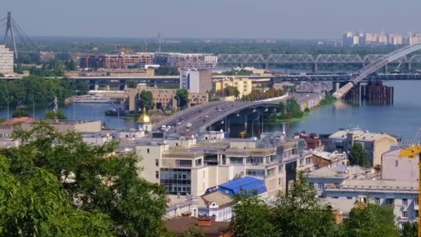 Vidéo Panoramique Remblai Dniepr Kiev Ukraine 2019 Dans Région Podil — Video