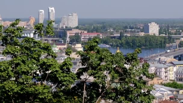 Panoramic Video Clip Views Embankment Dnieper Kiev Ukraine 2019 Area — стоковое видео