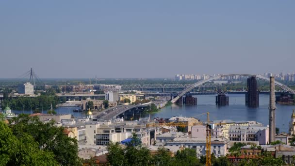 Panoráma Videó Kép Városkép Felülnézet Töltés Jobb Partján Dnyeper Kijevben — Stock videók