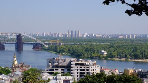 Панорамний Відео Фотографія Міський Пейзаж Вид Набережну Правого Берега Дніпра — стокове відео