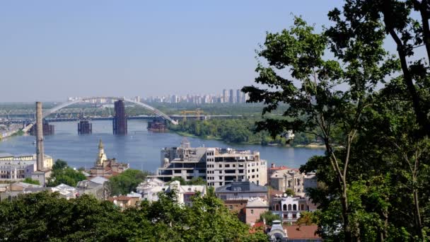 Panoramatický Videomonit Pohled Nábřeží Pravého Břehu Dněpr Kyjevě Ukrajina 2019 — Stock video