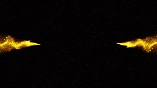 Simulation informatique abstraite avec de nombreuses particules dans un espace infini, deux comètes stylisées enflammées avec des traînées de queue en feu volent l'une vers l'autre 