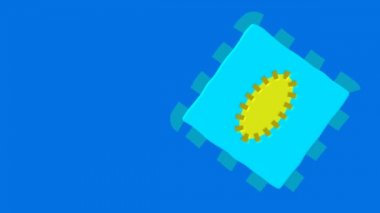 Mavi bir arka plan üzerinde hareketli şekiller ile komik karikatür animasyonlu ekran koruyucu geçiş döngüsü klip