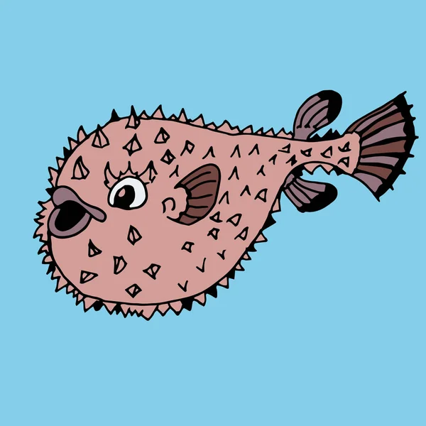 Humorous drawing on puffer fish — Stock Vector